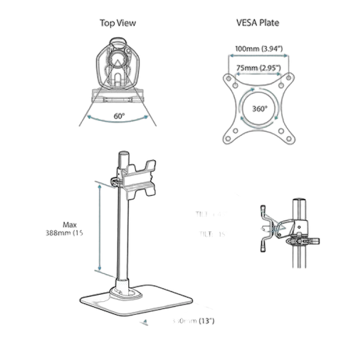 StarTech Single Monitor Stand - Silver — vue 7