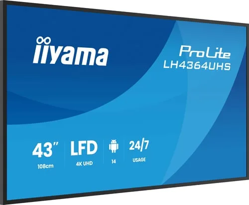 Iiyama LH4364UHS-B1AG 43" - 4K VA 6.5ms Android 14 OS iiShare Wifi — vue 2