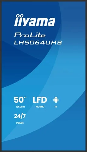 Iiyama LH7564UHS-B1AG - 75" 4K VA 6.5ms Android 14 OS iiShare Wifi — vue 2