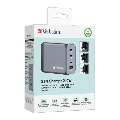 Verbatim GNC-240 GaN Charger 4 Port 240W USB A/C — vue 6