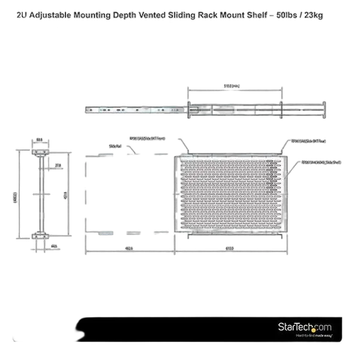 StarTech 2U Sliding Vented Rack Mount Shelf — vue 5