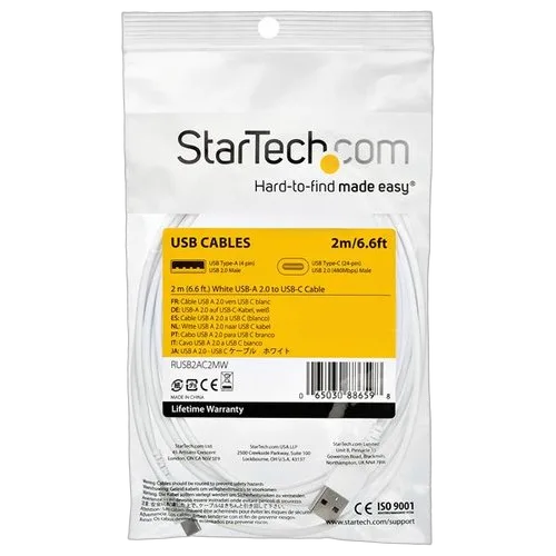 StarTech Cable White USB 2.0 to USB C Cable 2m — vue 6