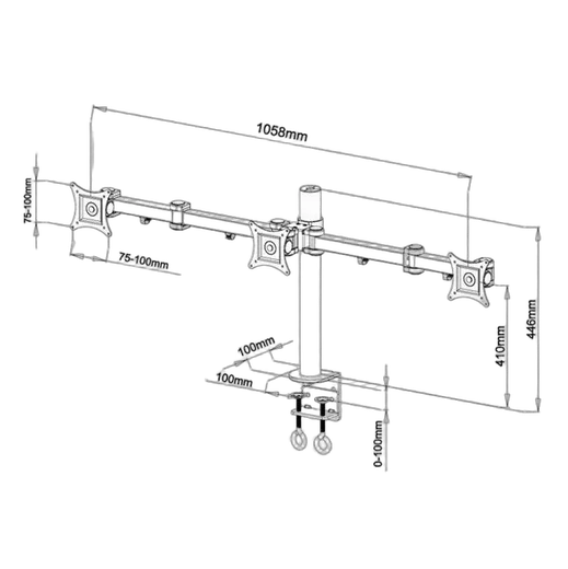 Kimex International Support bureau 3 écrans PC 13"- 20" fixation bord / à travers table — vue 2