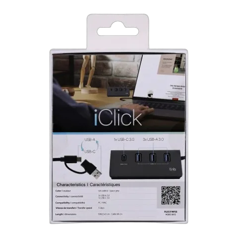 T'nB USB-A/USB-C 3.0 - 4 ports - Gris — vue 4