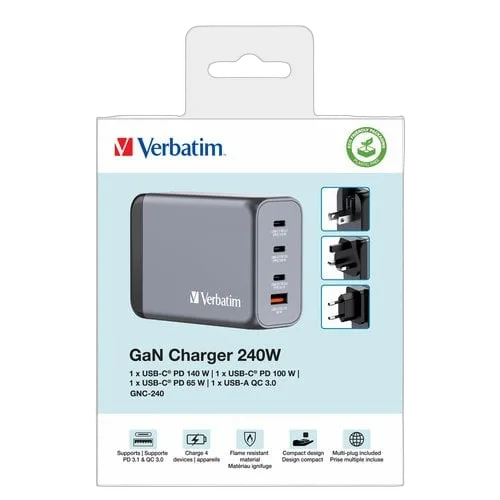Verbatim GNC-240 GaN Charger 4 Port 240W USB A/C — vue 7