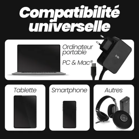 T'nB Chargeur universel USB-C - 45W - 1.8m - Noir — vue 6