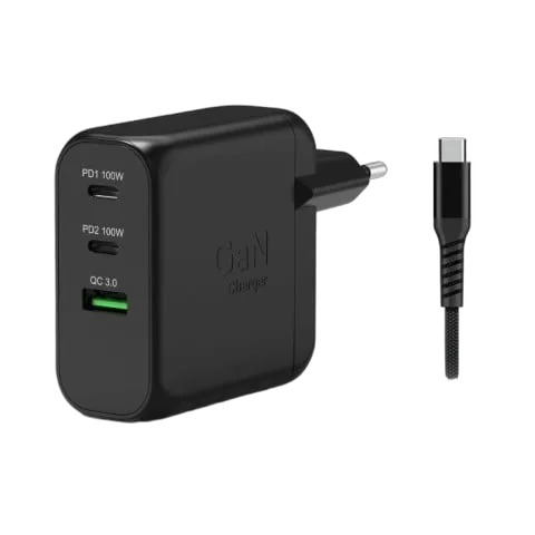 Chargeur mural GaN 100W - 3 ports + Câble USB-C 2m