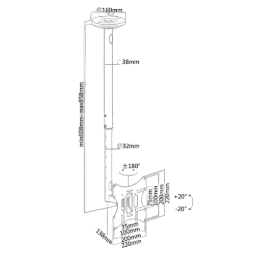 NewStar Ceiling Mount 10-40" Tilt/Swivel BLACK — vue 8