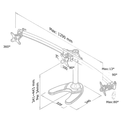 NewStar Desk Mount 3xScreen 10-27" BLACK — vue 3