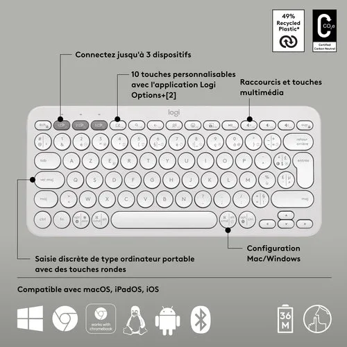 Logitech PEBBLE KEYS 2 K380S TONAL WHITE — vue 11