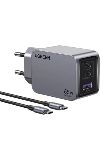UGREEN Chargeur secteur 65W 3 ports + Câble USB-C - 1,5m