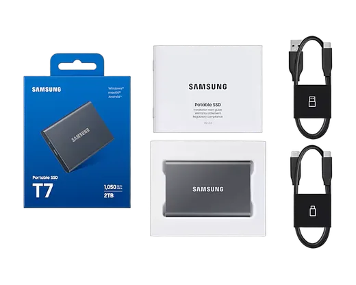 Samsung T7 USB 3.2 2 To Gris — vue 3