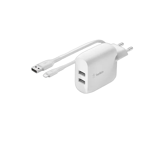 Belkin Dual USB-A Wall Charg w/1M PVC A-LTG 24W — vue 1