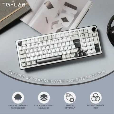 The G-LAB Keyz Elite 400 WG - Mécanique - Sans-Fil - RGB - Blanc/Gris — vue 8