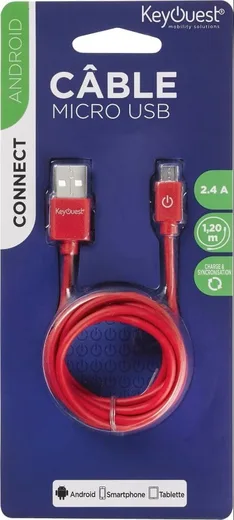 KEYOUEST Câble USB-A/Micro USB B - 1.2m - Rouge — vue 1