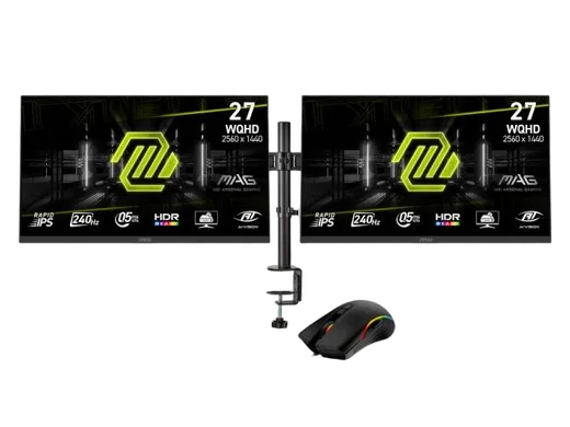 2 x27"QHD/240Hz/F-IPS/0.5ms/FSP + Support+Souris#