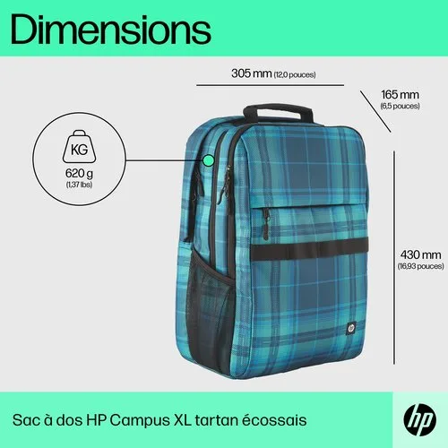 HP Campus XL Tartan plaid Backpack — vue 5