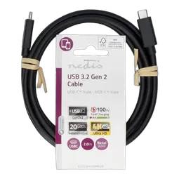 Nedis Câble USB-C 3.2 mâle/mâle - 100W - 2m - Noir