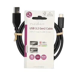 Nedis Câble USB-A vers USB-C mâle/mâle - 60W - 1m - Noir