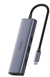 UGREEN Dock USB-C 7 en 1 - USB-C vers 2xUSB 3.0+HDMI+RJ45+USB-C+SD+MicroSD - 4K 60Hz - 100W - 0,20m - Gris