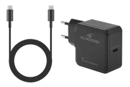 Bluestork Chargeur GaN 65W - USB-C + Câble USB-C 1.8m - Noir