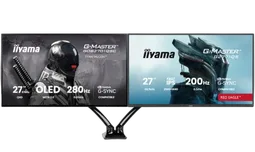 Iiyama 27" WOLED QHD 280Hz/USB-C 65W/G-SYNC + 27" QHD 200Hz IPS + Bras double