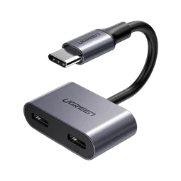 UGREEN Adaptateur 2 en 1 USB-C vers USB-C - 60W - 10cm - Gris