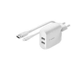 Belkin Dual USB-A Wall Charg w/1M PVC A-LTG 24W